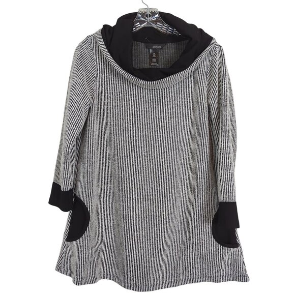 Ali Miles Striped Black White Cowl‎ Neck Tunic with pockets and 3/4 Sleeves Sz M - Picture 1 of 14
